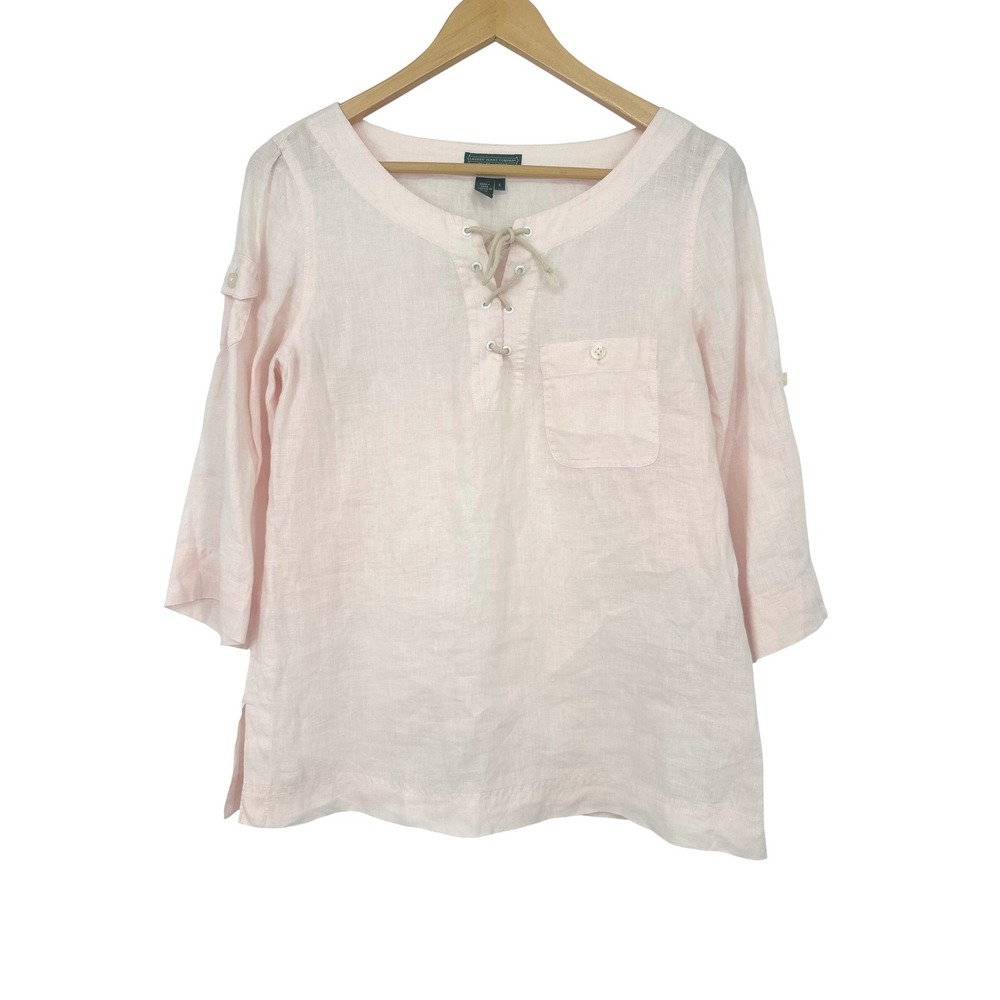 Ralph Lauren Jeans Co Linen Top Women S Pink Lace Up Summer Coastal Casual Boho